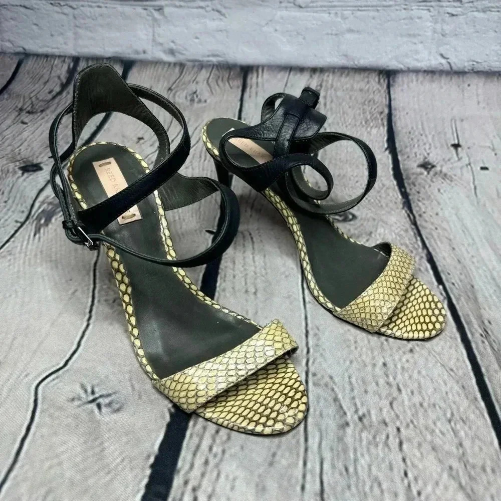 Reed Krakoff Women’s Ankle Harness Tan Snakeskin Stiletto Heel Sandals size 5.5 - Picture 2 of 10
